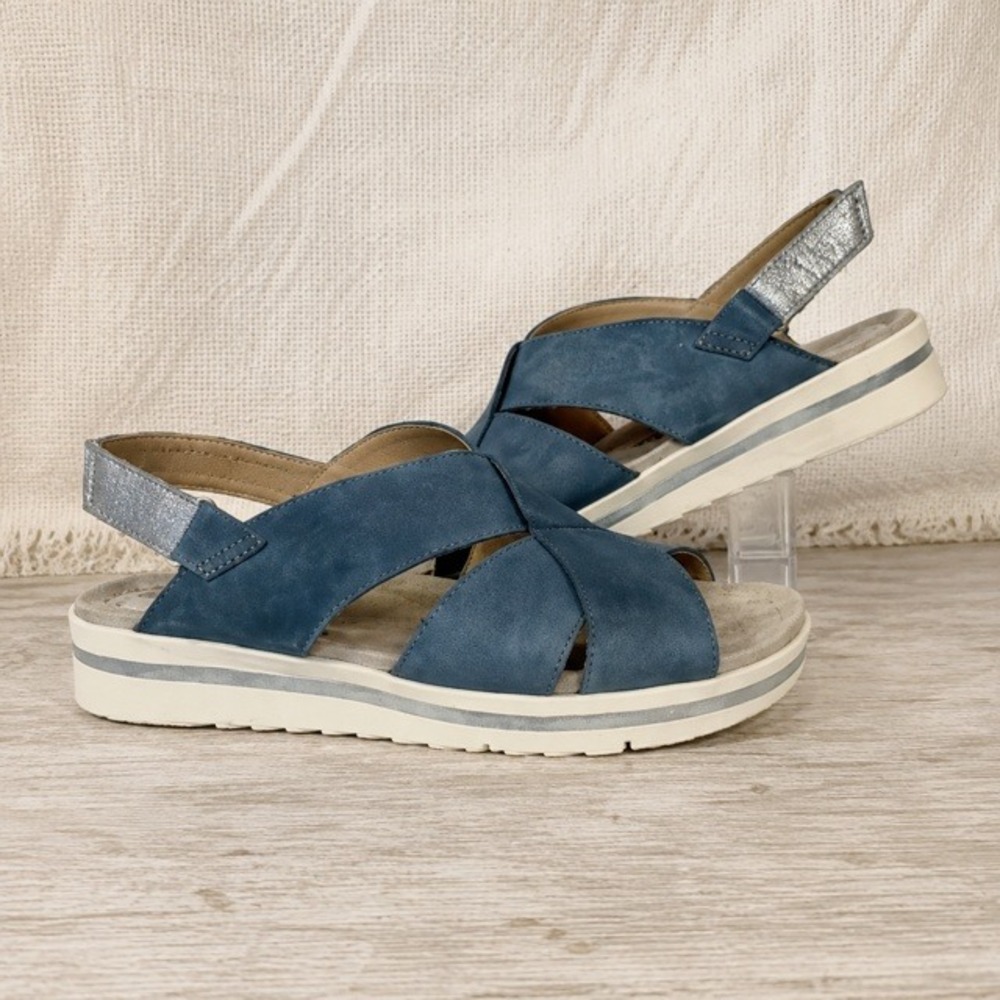 Earth Origins Carley Charlene Blue Leather Comfort Slingback Sandals 9W